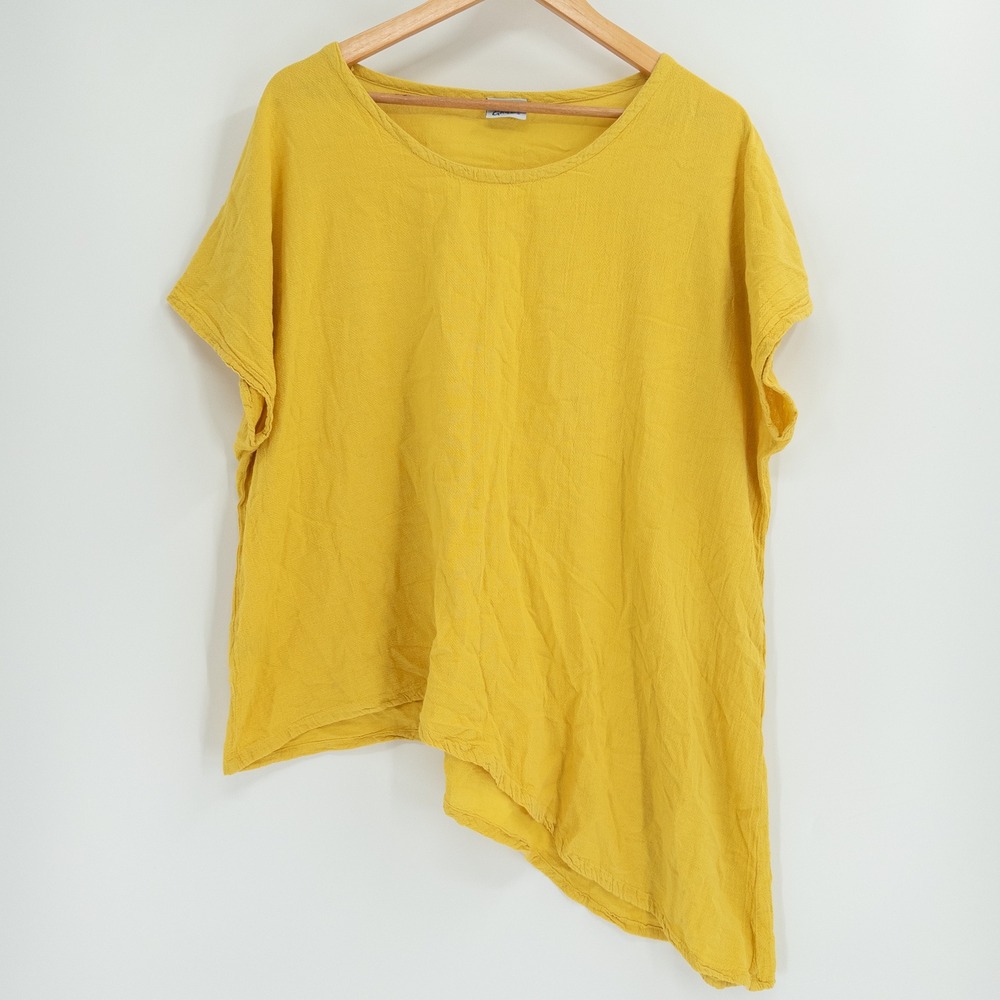 Oh My Gauze Daytona Shirt Womens 3 Yellow Asymmetrical Flowy Lagenlook Coastal